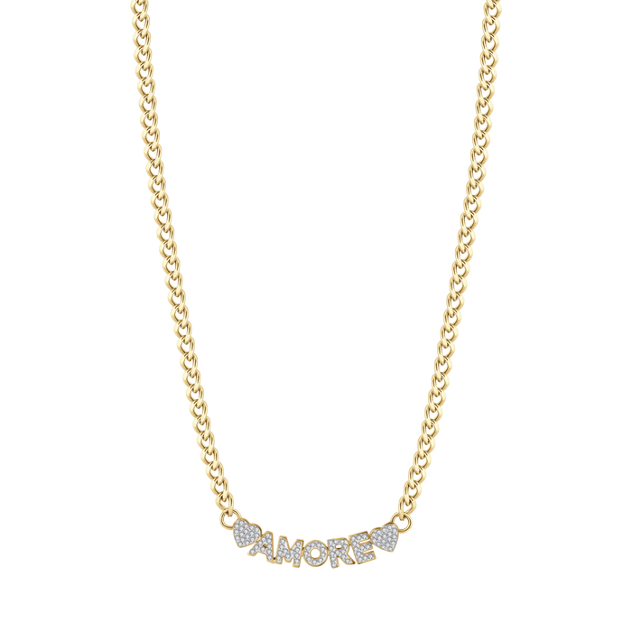 COLLIER FEMME EN ACIER DORÉ AMOUR AVEC CRISTAUX BLANCS