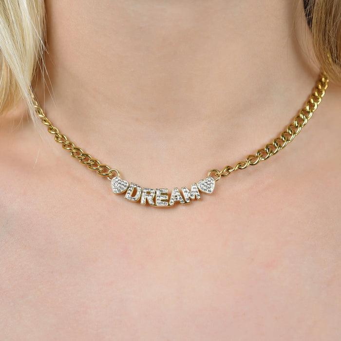 Collier femme Dream en acier plaqué or avec cristaux blancs