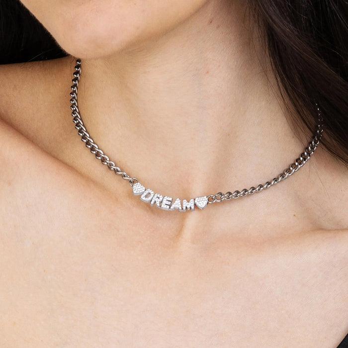 Collier femme Dream Steel avec cristaux blancs