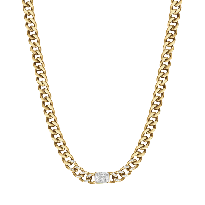 WOMEN'S NECKLACE IN IP GOLD STEEL WITH WHITE CRYSTALS PENDANTS AND CHAIN LINK
