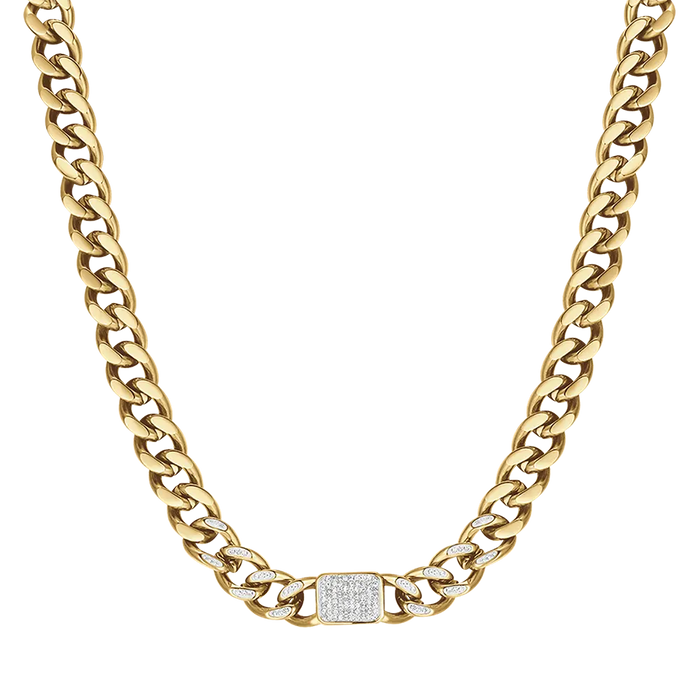 WOMEN'S NECKLACE IN IP GOLD STEEL WITH WHITE CRYSTALS PENDANTS AND CHAIN LINK