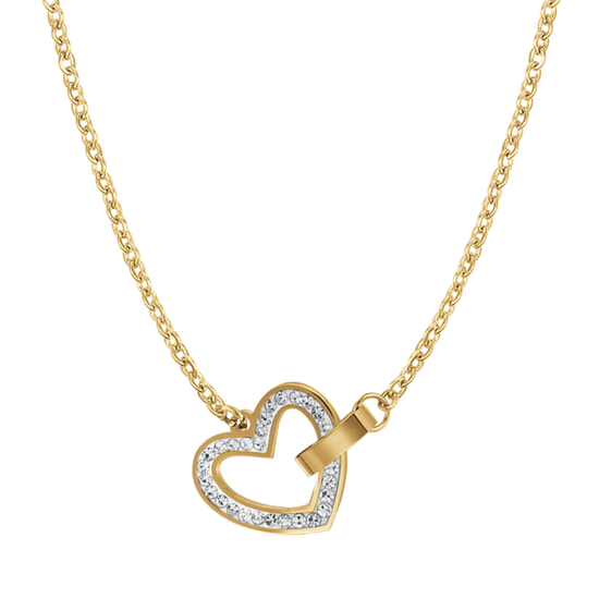 WOMEN'S NECKLACE IN IP GOLD STEEL WITH HEART AND WHITE CRYSTALS AND ELEMENT