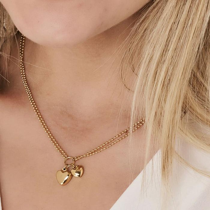 COLLIER FEMME EN ACIER DORÉ IP AVEC DOUBLE COEUR
