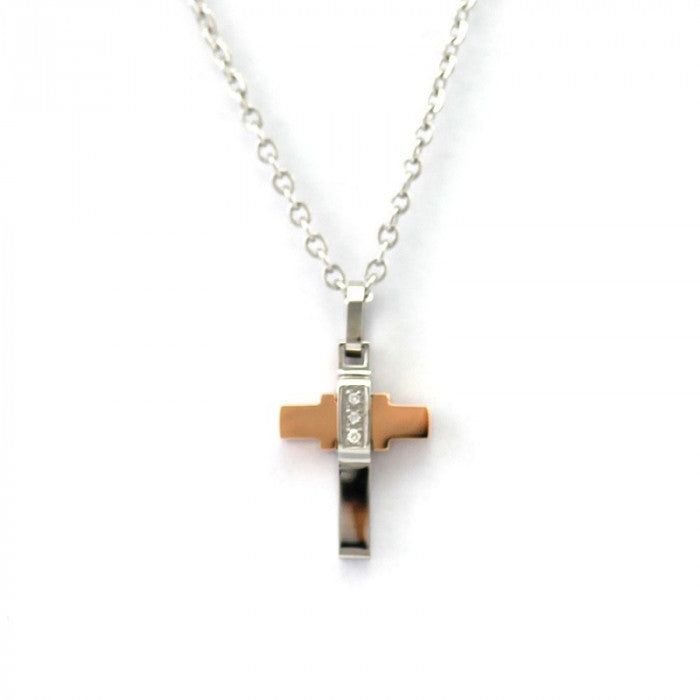 Two-tone cross pendant choker br 0.03