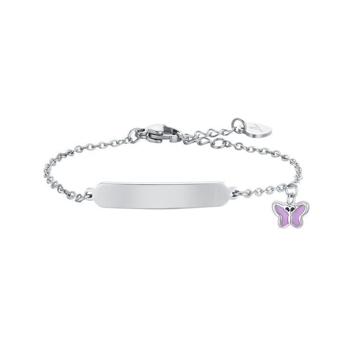 BRACELET FILLE EN ACIER, ÉMAIL VIOLET ET PLAQUE