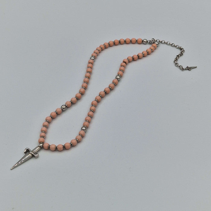 Collier ras du cou chapelet rose