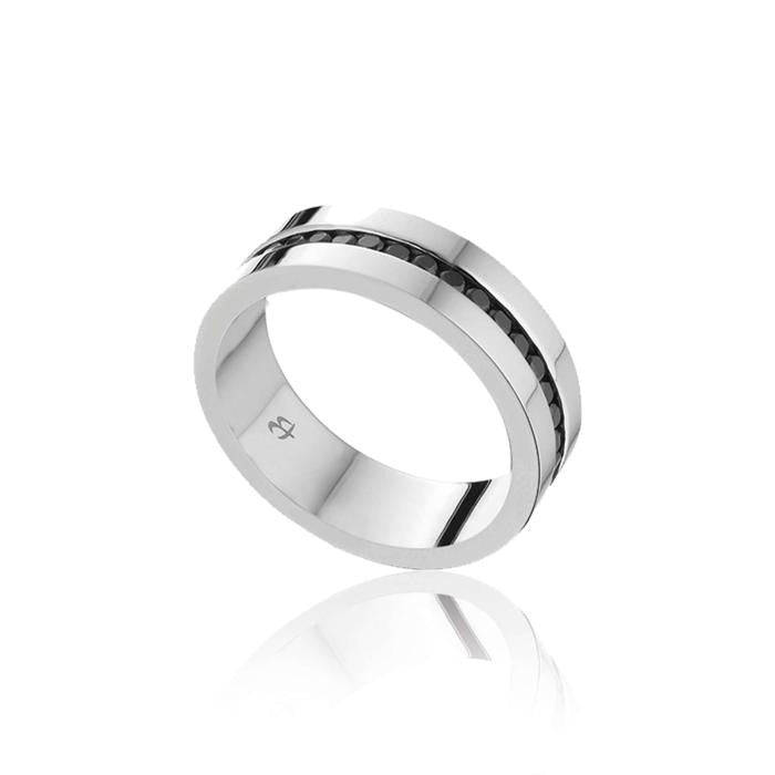 Anello Acciaio E Zirconi Neri