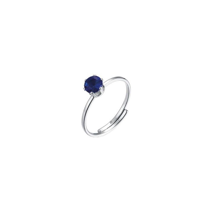 Steel ring with blue crystal