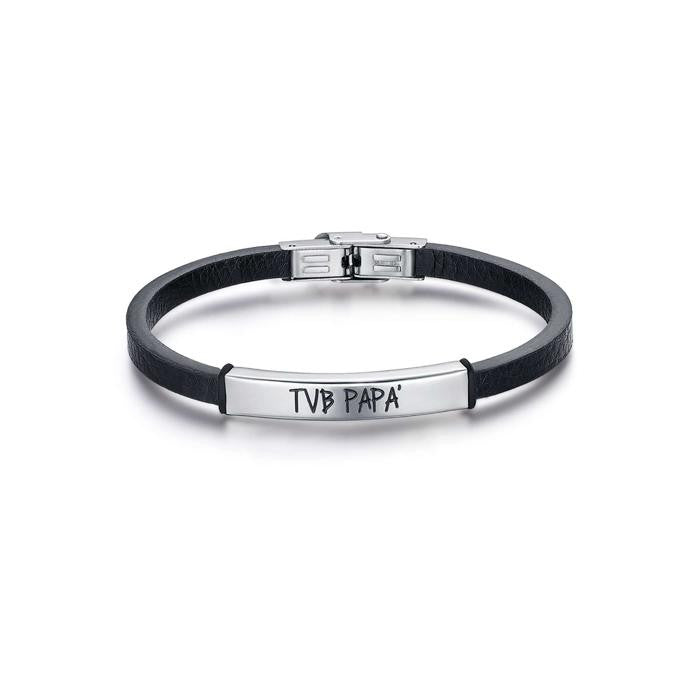 Black Leather Bracelet With Steel Plate Tvb Papa'