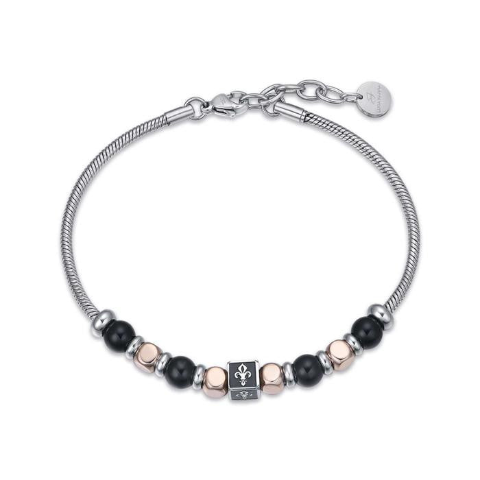 Bracciale In Acciaio Con Pietre Nere Con Simbolo