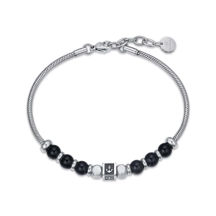 Bracelet en acier avec pierres noires et symbole