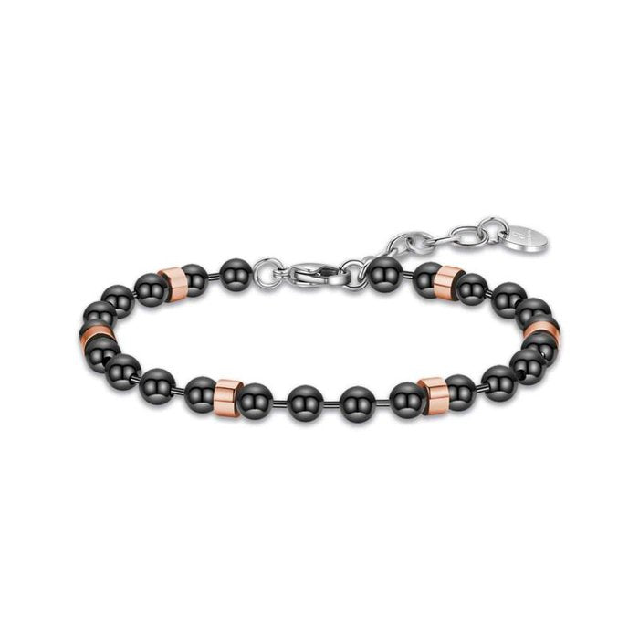 Bracelet en acier IP noir avec éléments en acier IP rose