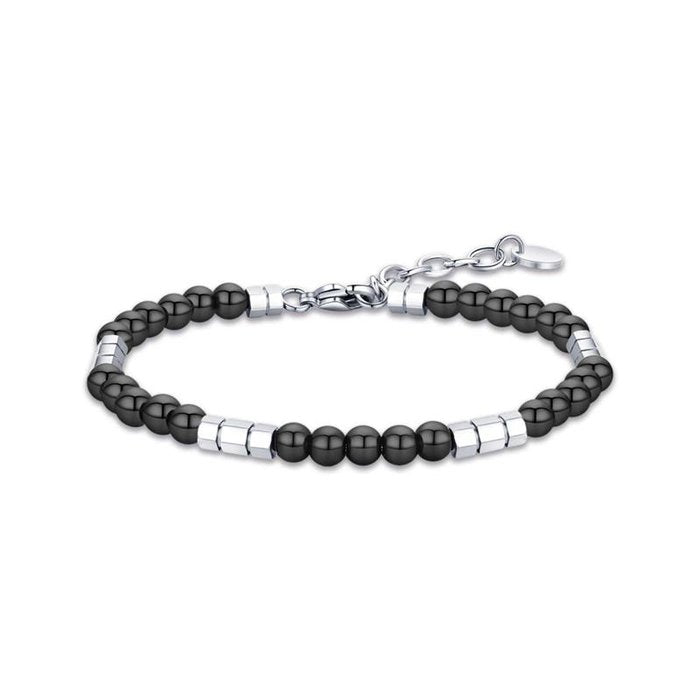 Bracelet en acier avec pierres noires et éléments en acier