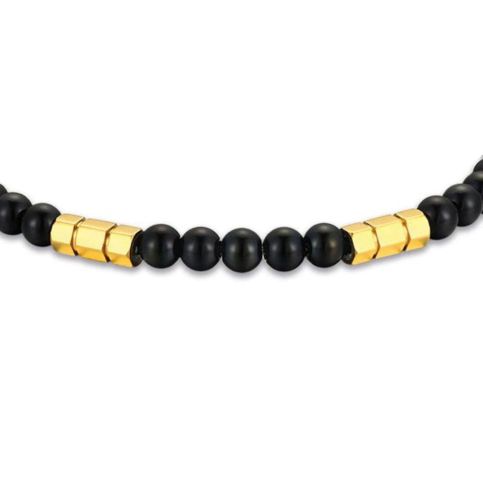 Bracelet en acier avec pierres noires et éléments en acier doré IP