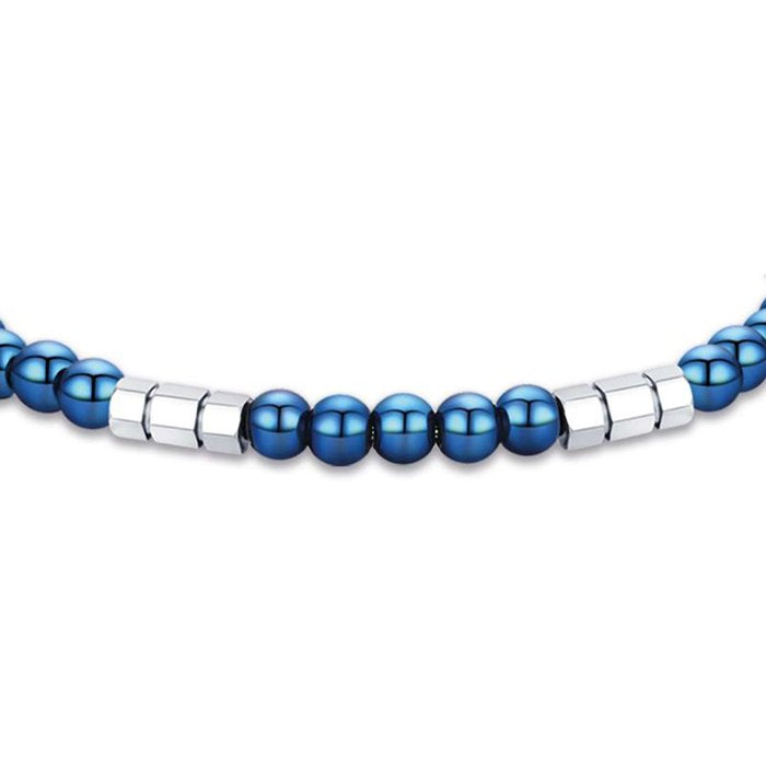 Bracelet en acier avec pierres bleues et éléments en acier