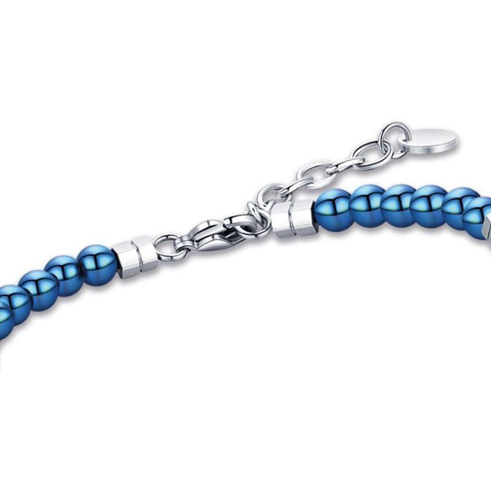 Bracelet en acier avec pierres bleues et éléments en acier