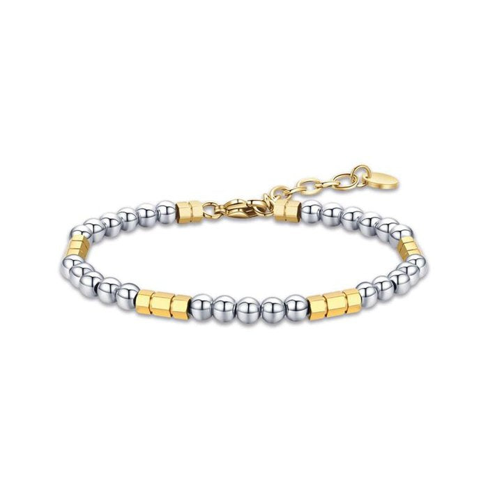 Bracelet en acier avec pierres en acier et éléments en acier doré IP