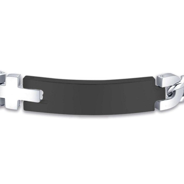 Bracelet en acier avec plaque en acier noir et croix