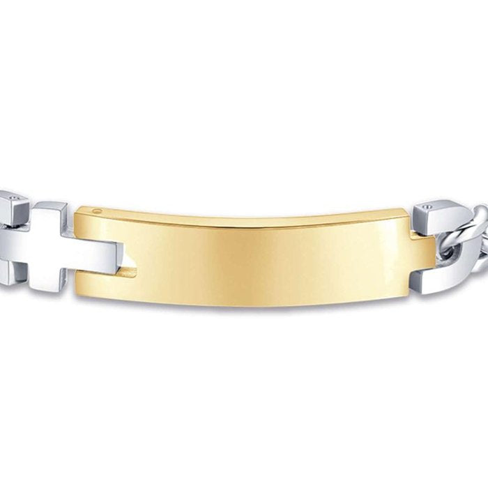 Bracelet en acier avec plaque en acier doré et croix