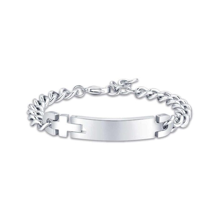 Bracelet en acier avec plaque en acier et croix