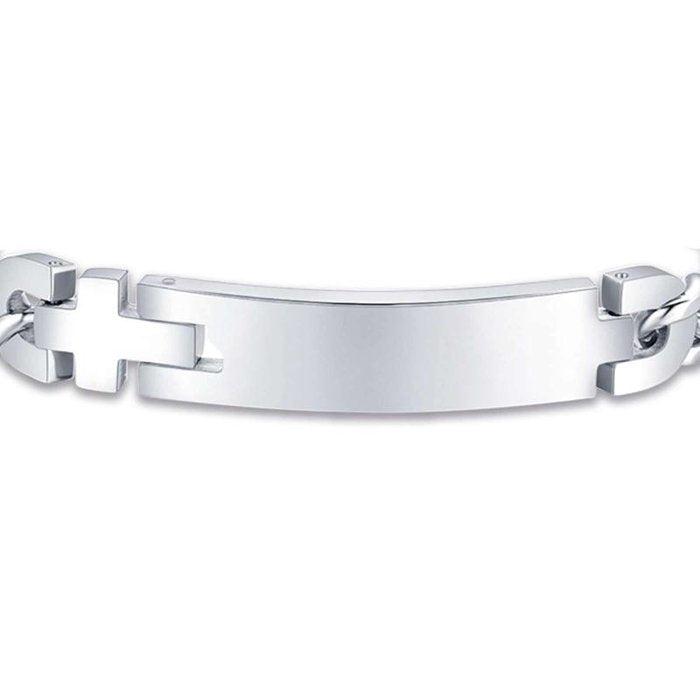 Bracelet en acier avec plaque en acier et croix