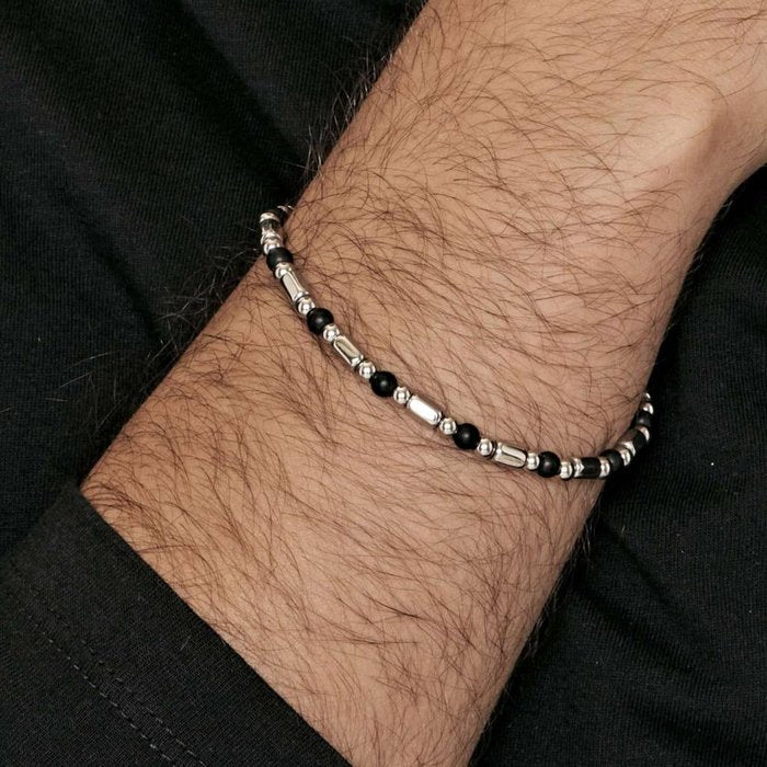 Steel bracelet with black elements