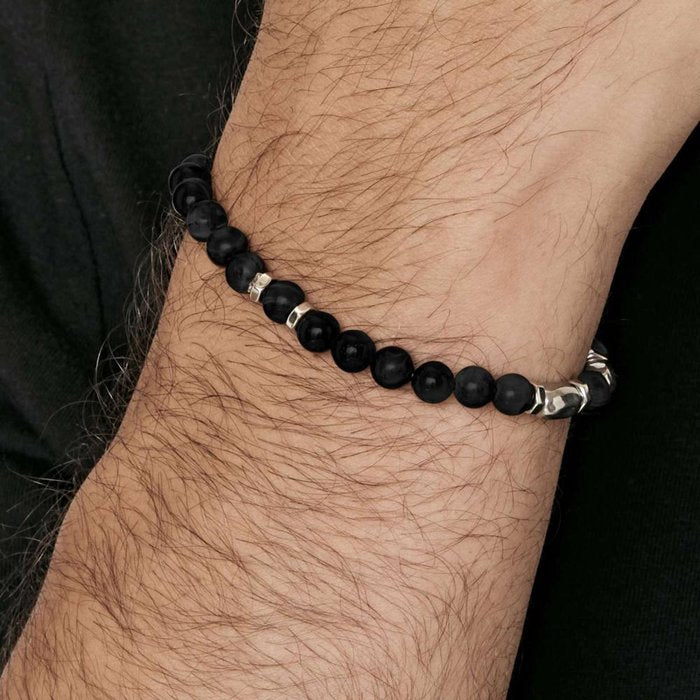 Steel bracelet with black stones
