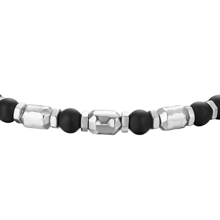 Steel bracelet with black stones