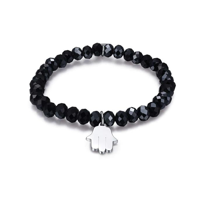 Bracciale Con Cristalli Neri E Mano Di Fatima