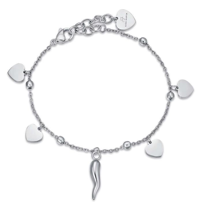 Steel Bracelet With Hearts And Horn