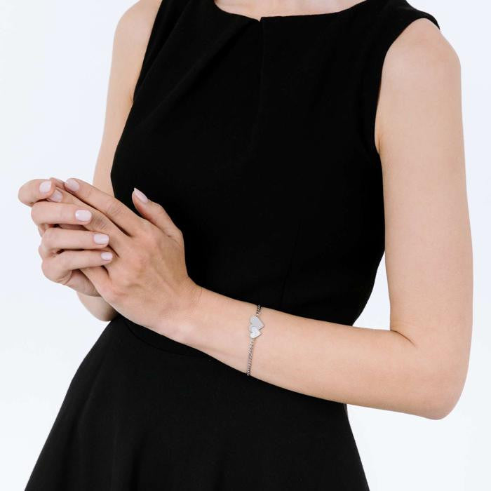 Bracciale In Acciaio Con Cuori E Cristalli Bianchi