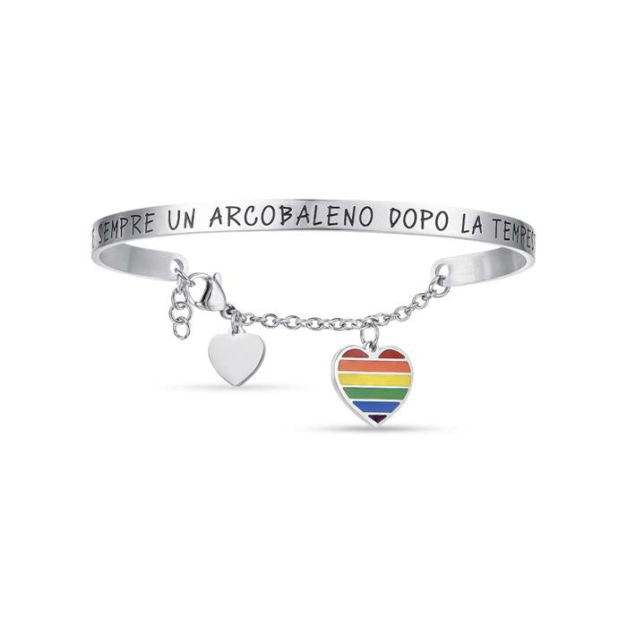 Steel Bracelet With Writing There's Always A Rainbow After The Storm