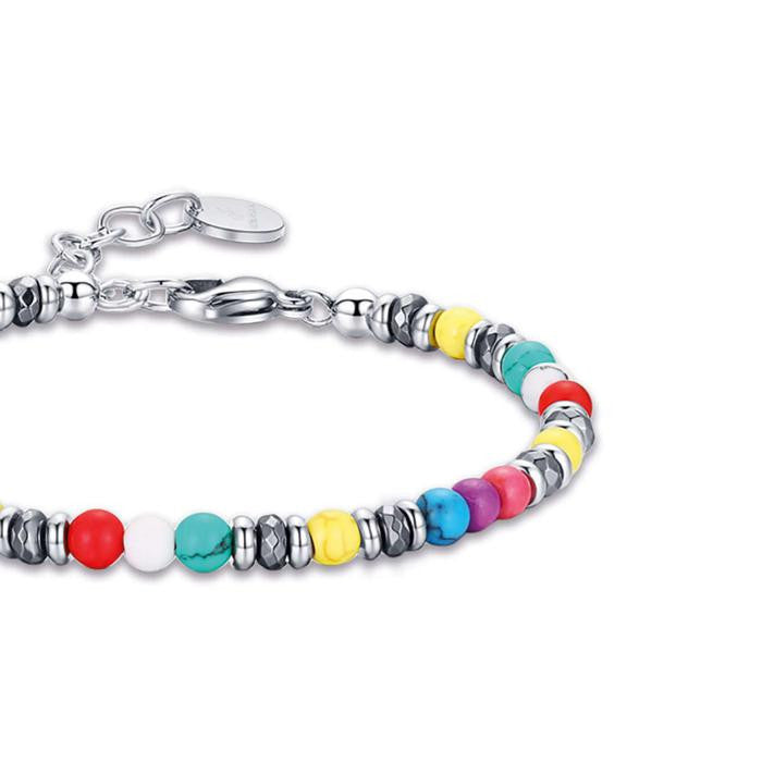 Bracciale In Acciaio Con Pietre Multicolor