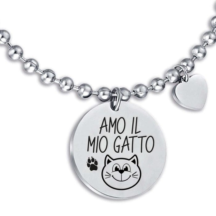 Bracelet en acier J'aime mon chat