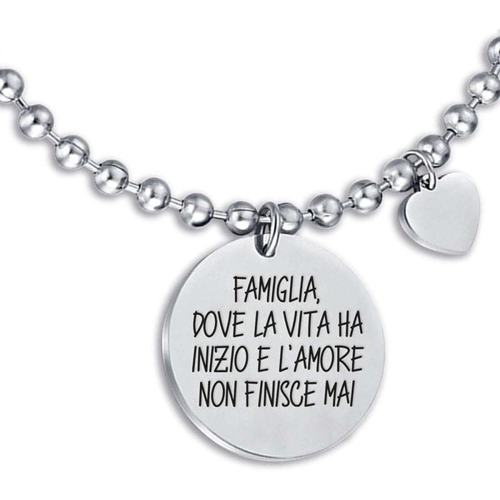 Bracelet en acier famille où la vie commence et l'amour ne finit jamais