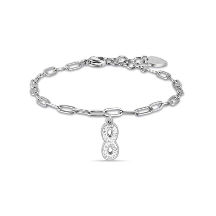 Bracelet en acier avec infini et cristaux blancs