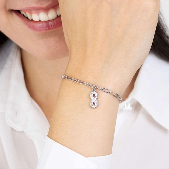 Bracelet en acier avec infini et cristaux blancs