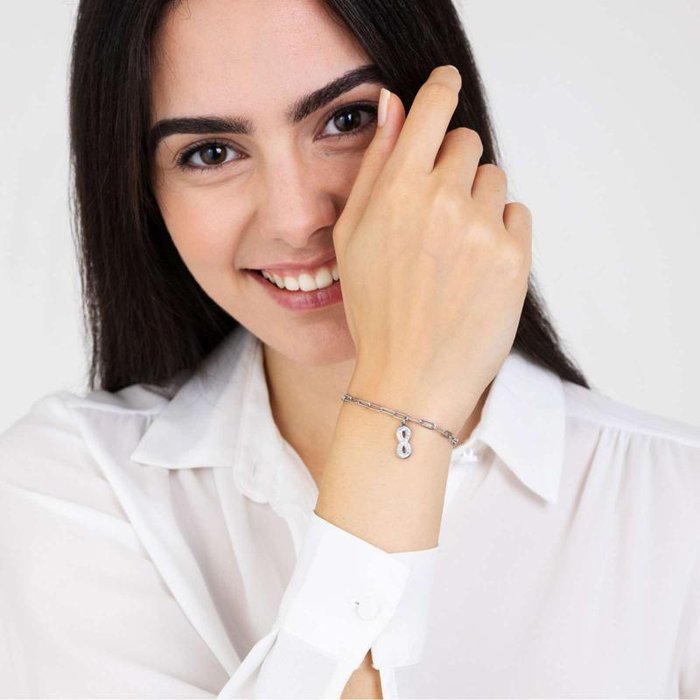 Steel bracelet with infinity and white crystals