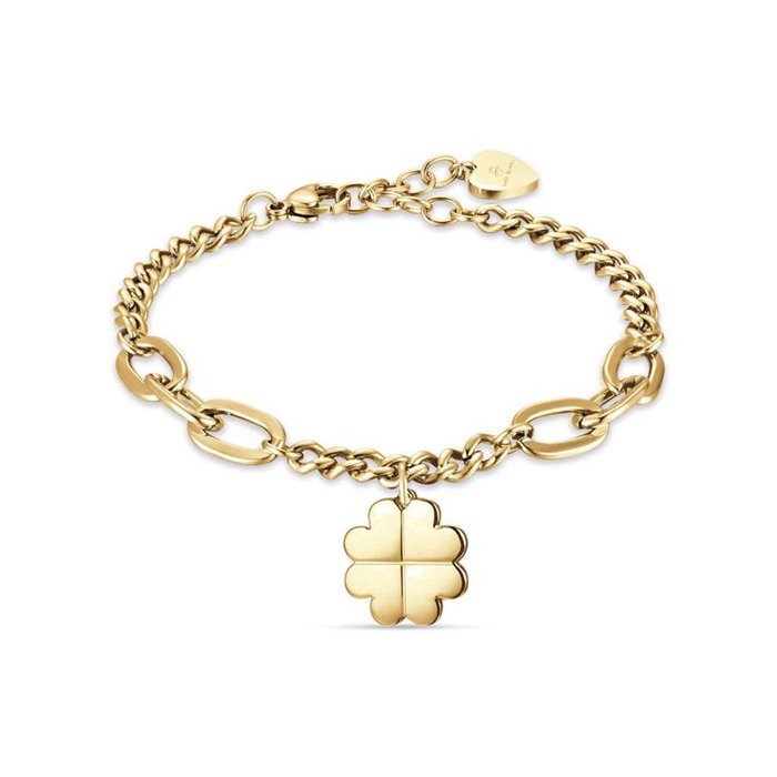 Bracelet en acier doré IP avec trèfle à quatre feuilles