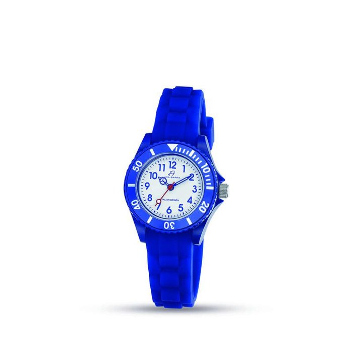 Montre enfant en silicone bleu avec cadran blanc