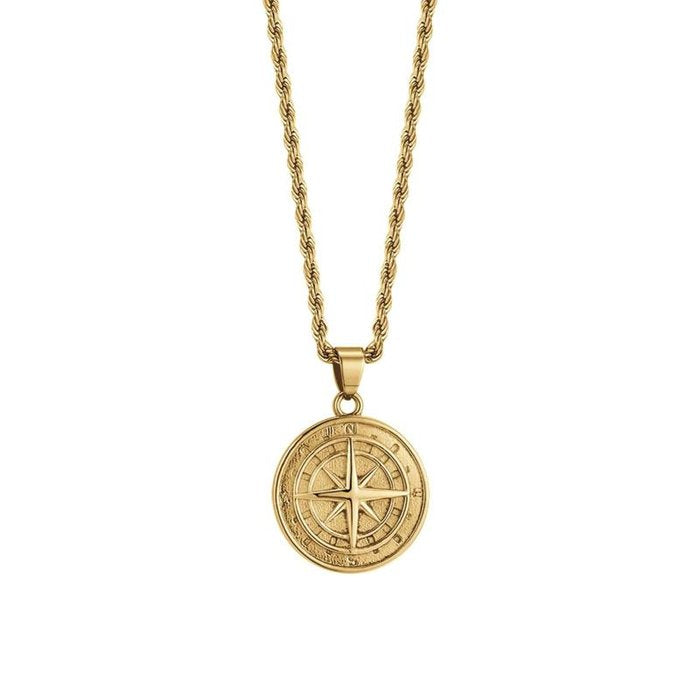 Collier en acier doré IP avec boussole