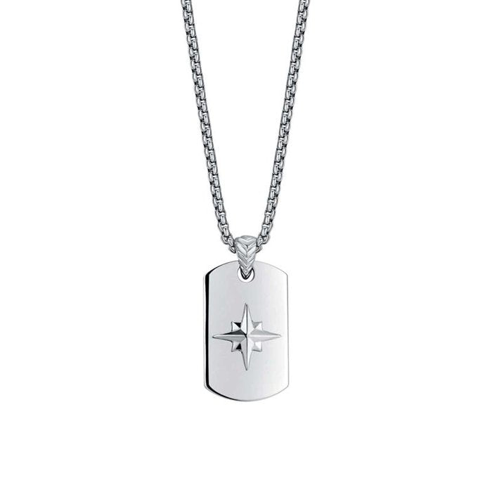 Steel necklace with plate and compass rose