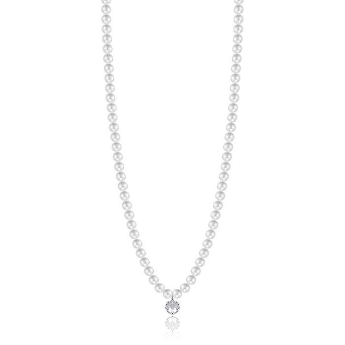 Collier en acier avec perles blanches et arbre de vie