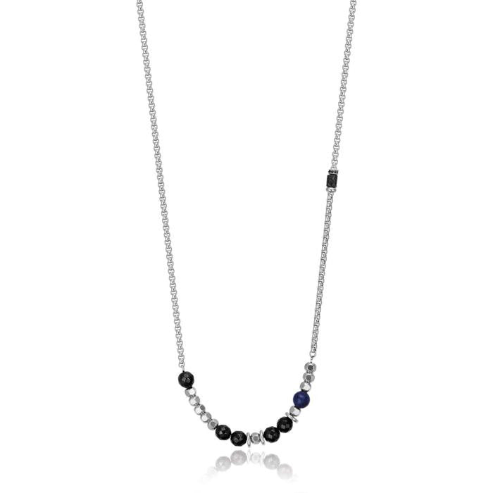 Collier en acier avec pierres de lapis-lazuli et d'onyx