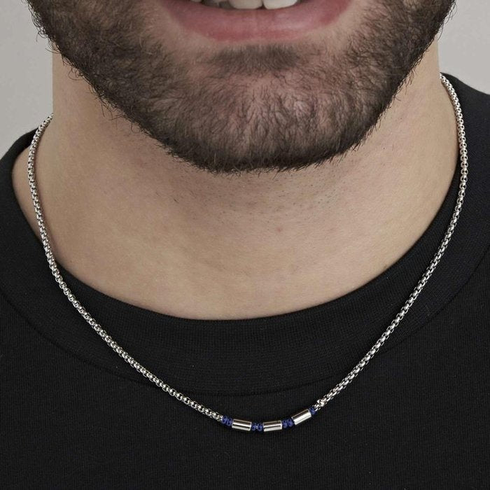 Collana in acciaio con elementi ip blu