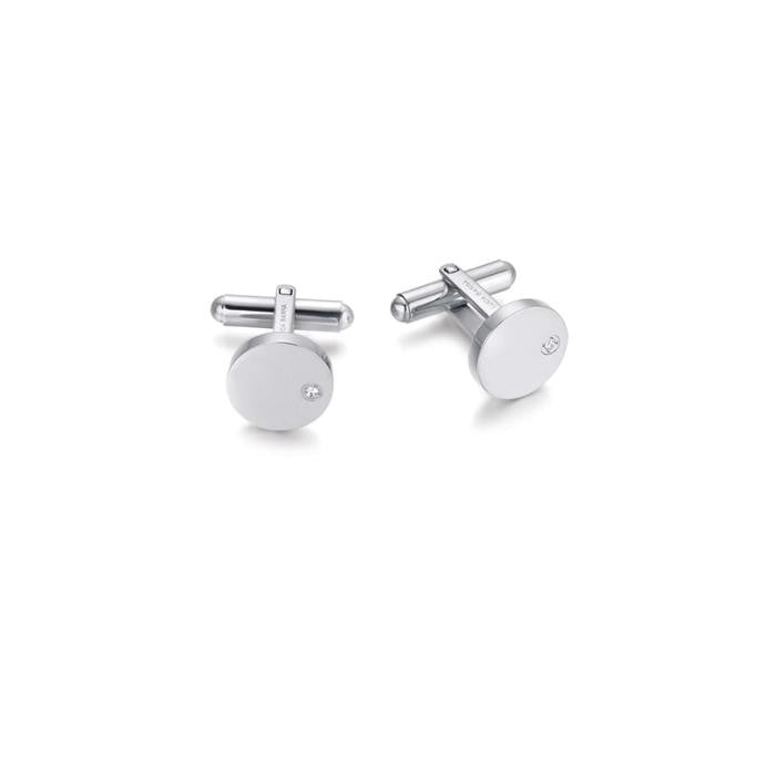 Boutons de manchette en acier avec cristaux blancs