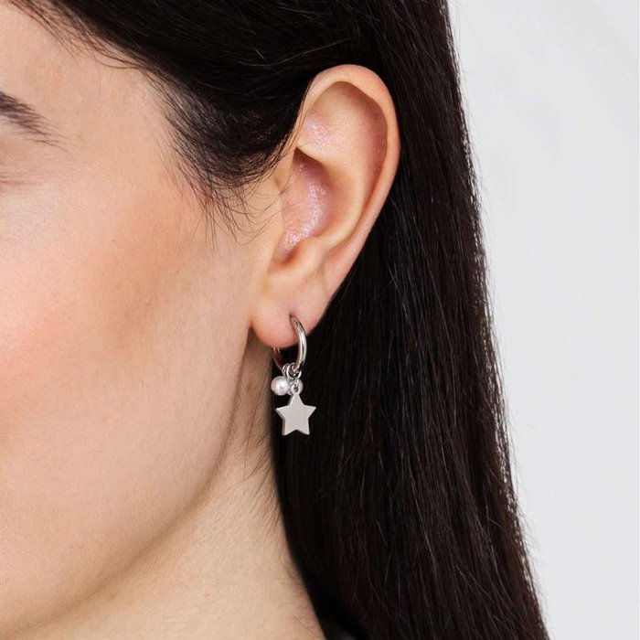 Steel earrings with stars and pearls