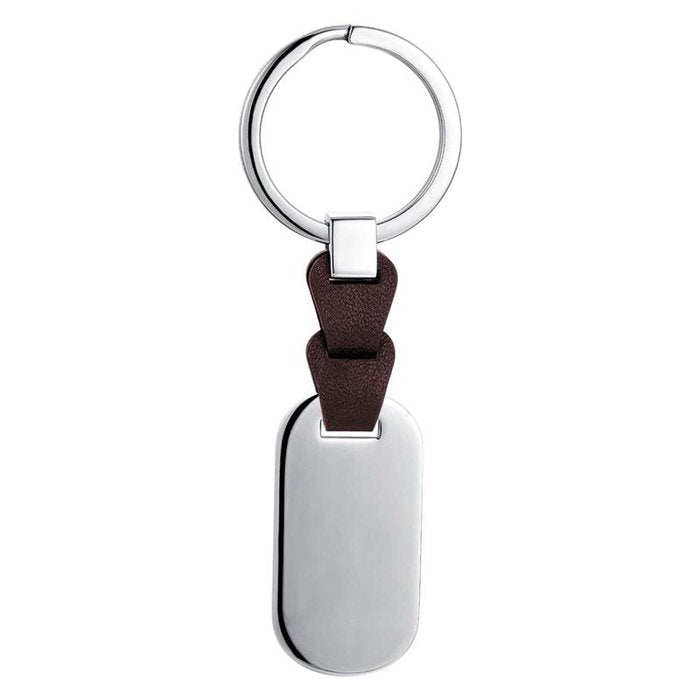Porte-clés en similicuir marron et acier