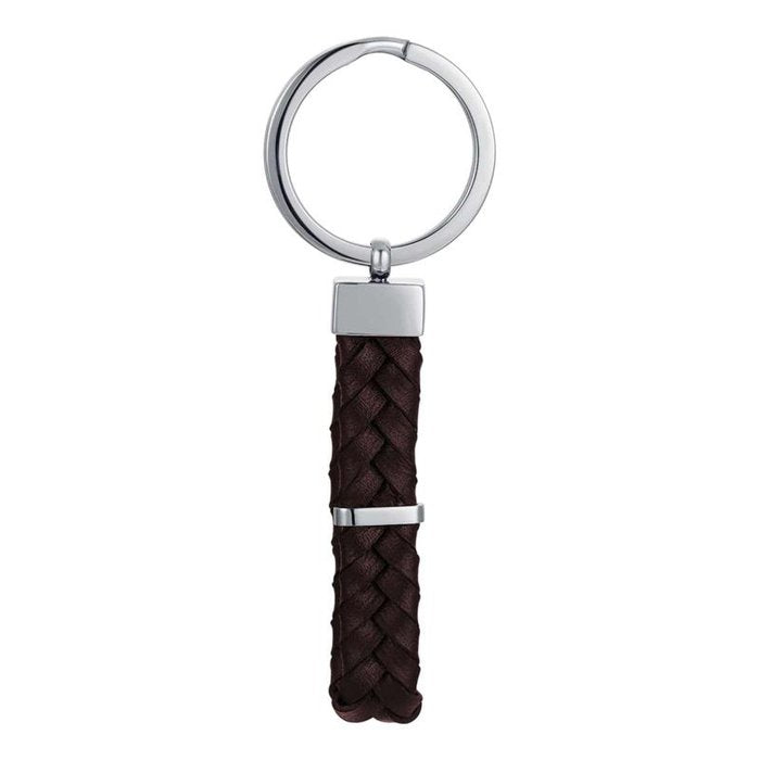 Porte-clés en similicuir marron et acier