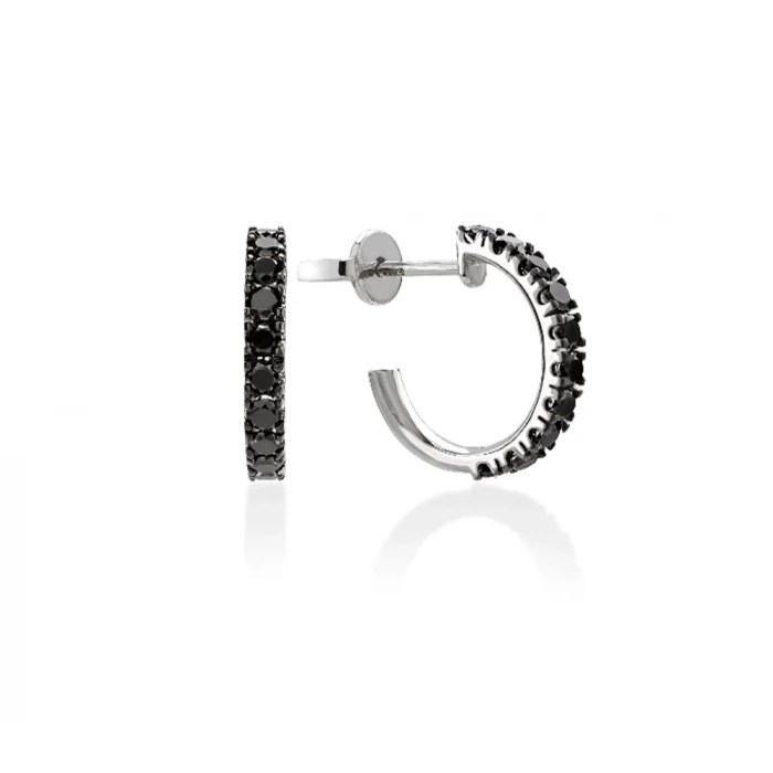 Petites créoles en or blanc bruni 18 kt et diamants noirs TuttiFrutti